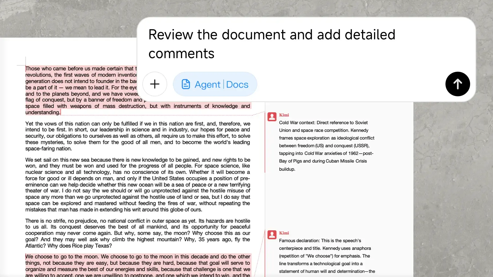Kimi's doc agent adding precise comments for legal and academic review