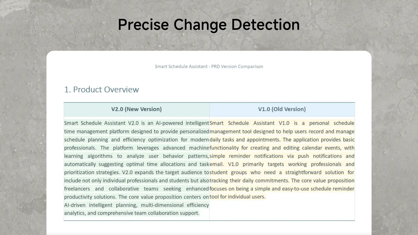 AI document agent showing side-by-side old and new document versions