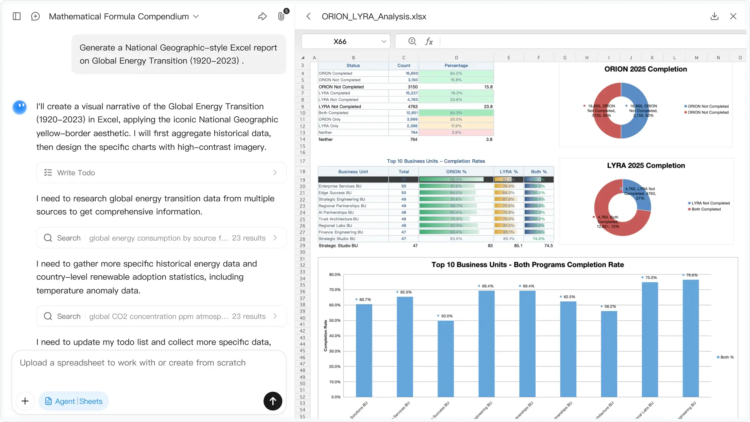 AI spreadsheet generation with formulas and pivot tables