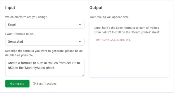 Interface of ManyExcel AI tool