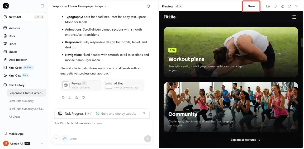 Publishing and sharing the website