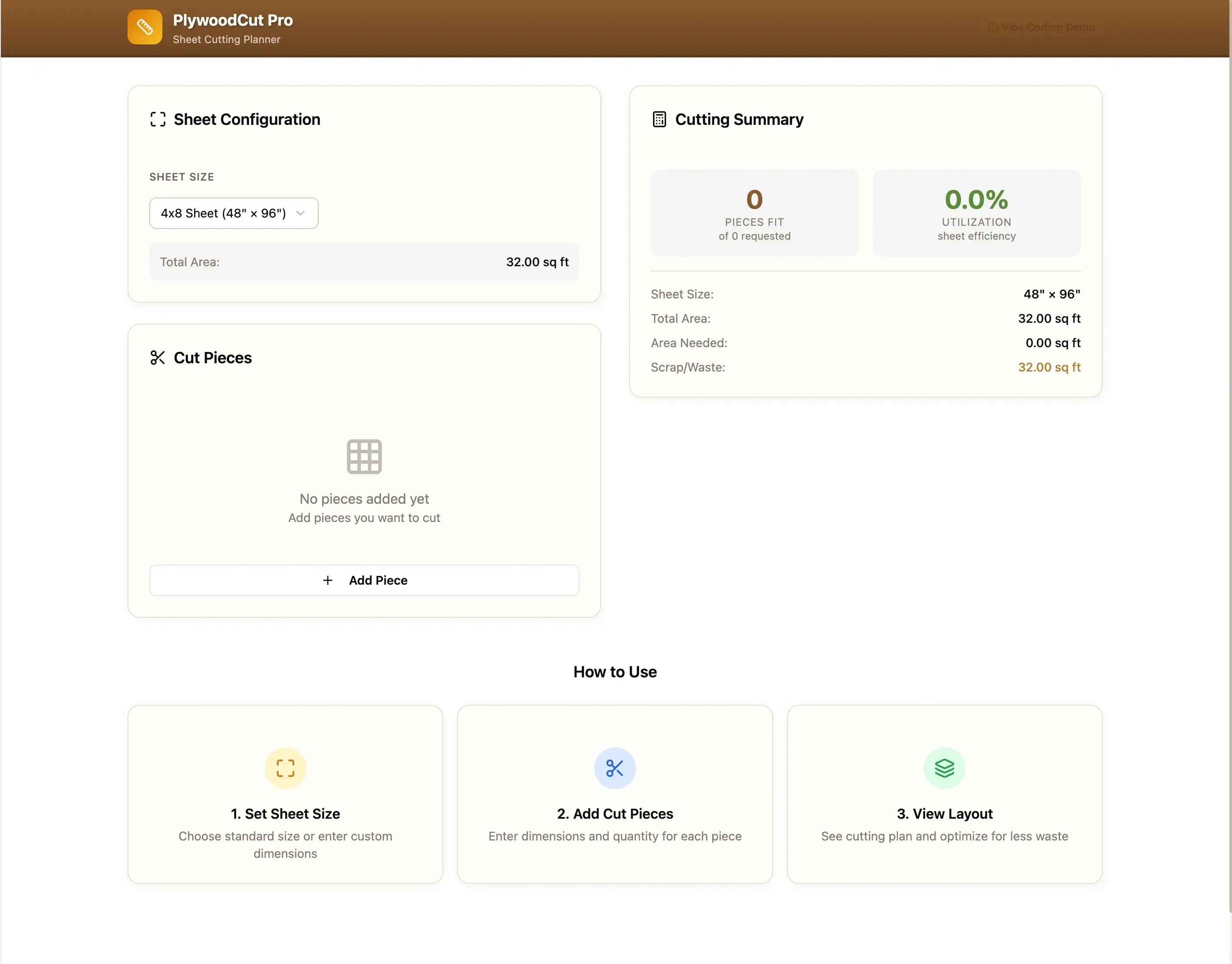 Plywood cutting layout showing pieces and scrap, planned using vibe coding