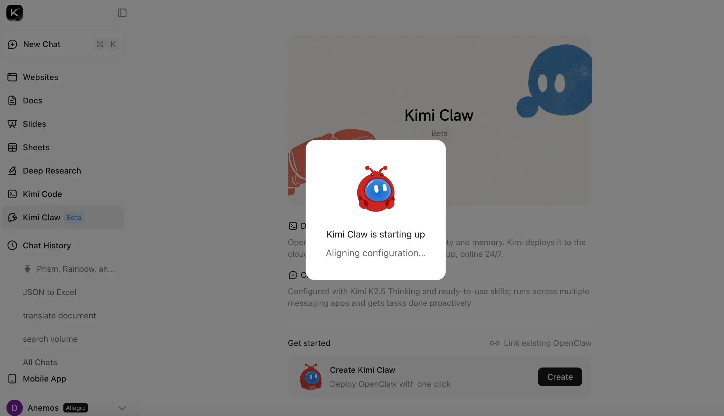 Create a new Kimi Claw instance