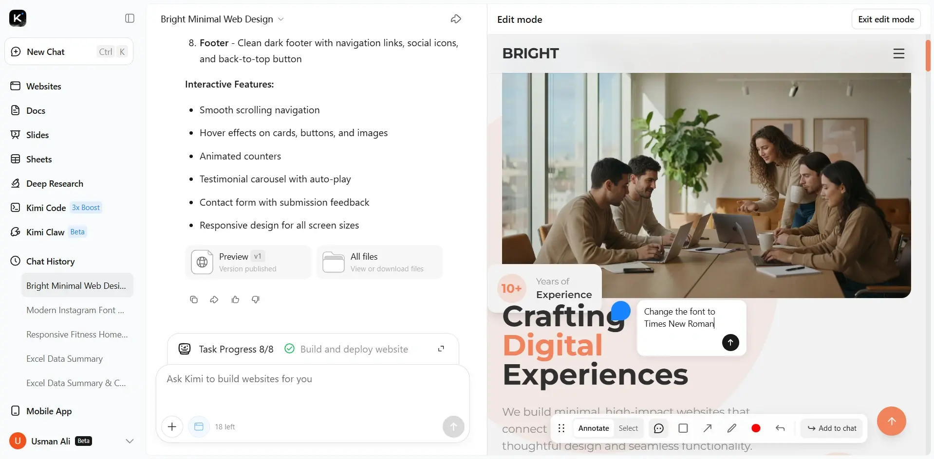 Edit layout and chat with AI