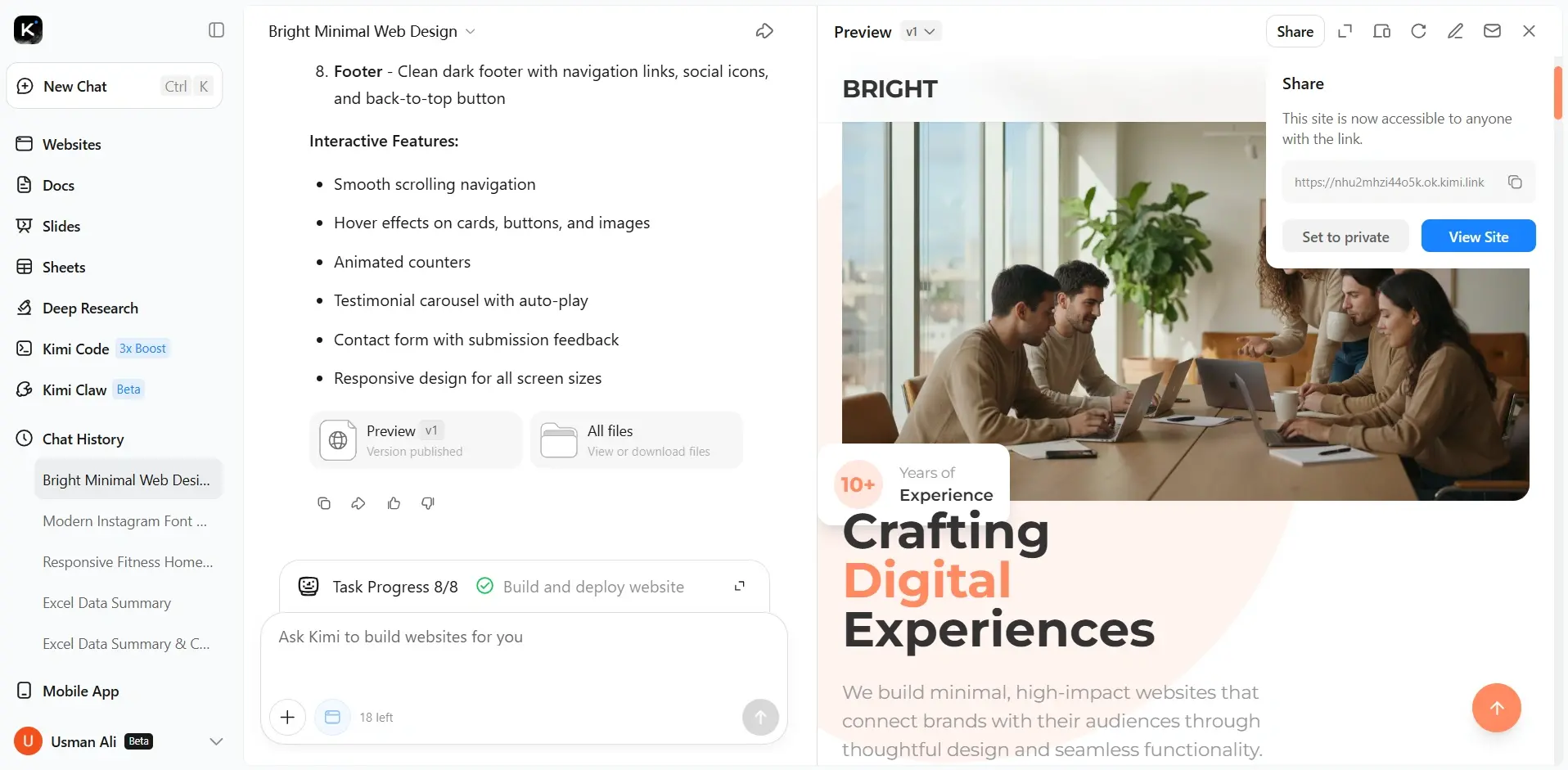 Publish and share website