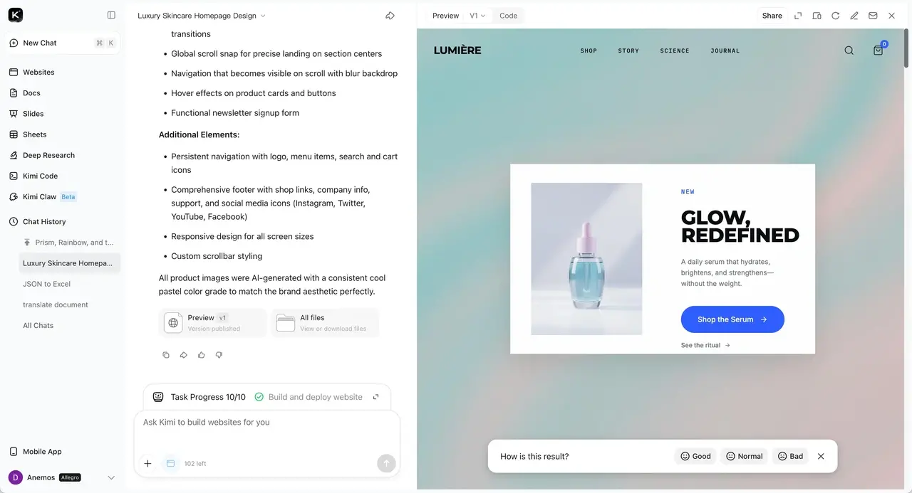 How to create a website from scratch with Kimi