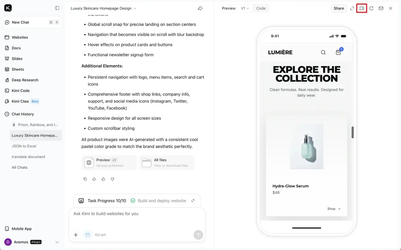 How do I build a website from scratch-Previewing the website in Kimi