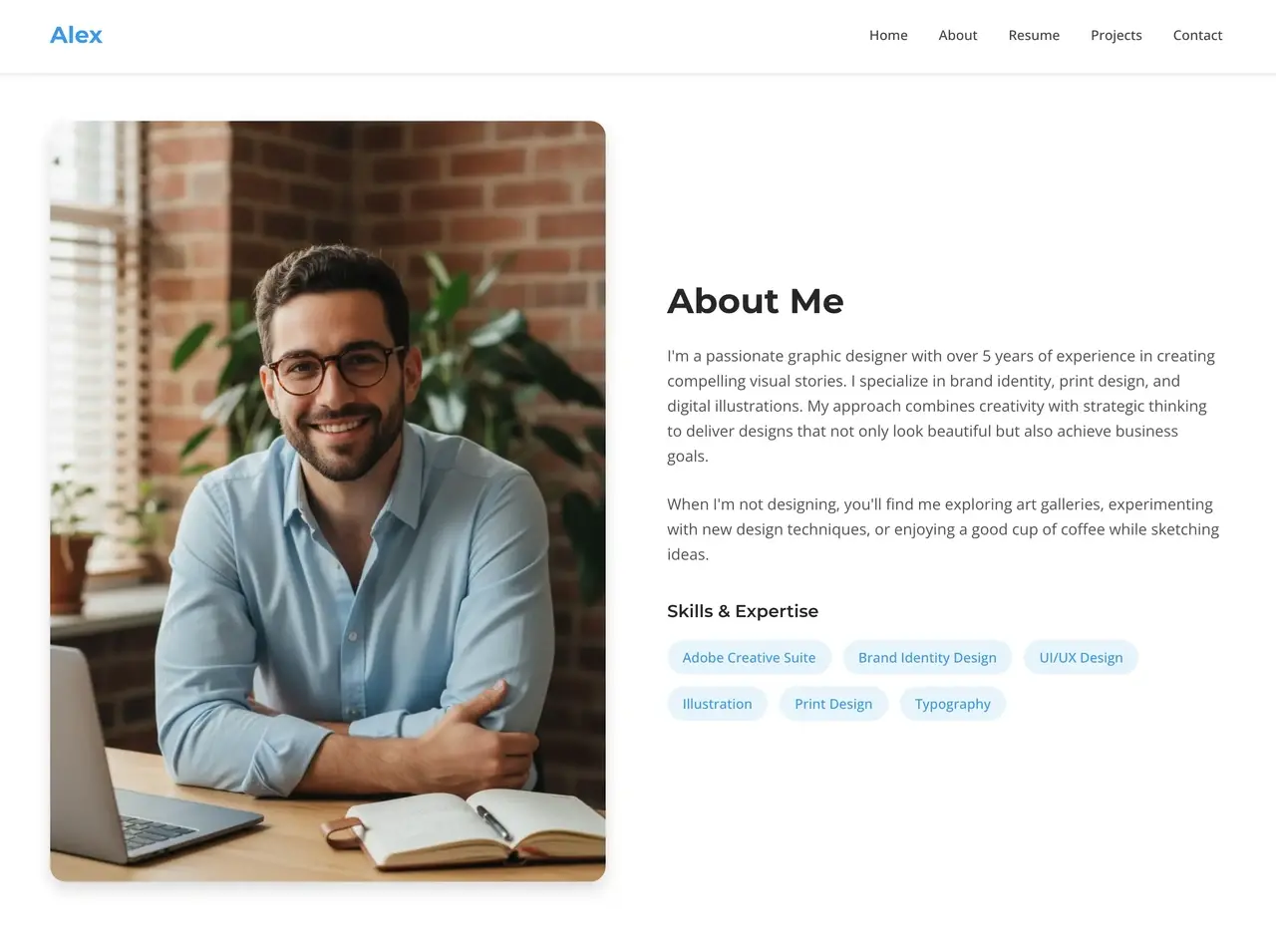 Portfolio website layout with Kimi