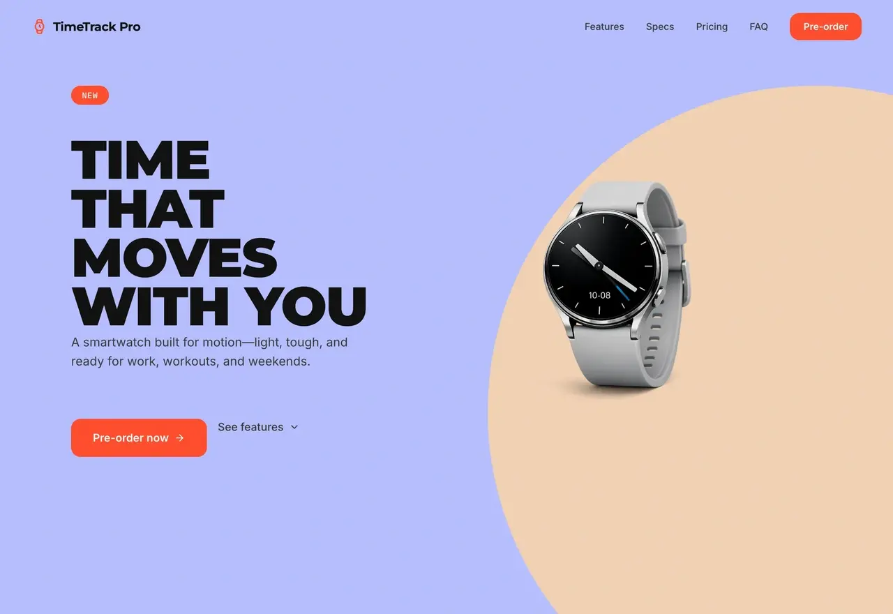Smartwatch landing page with Kimi