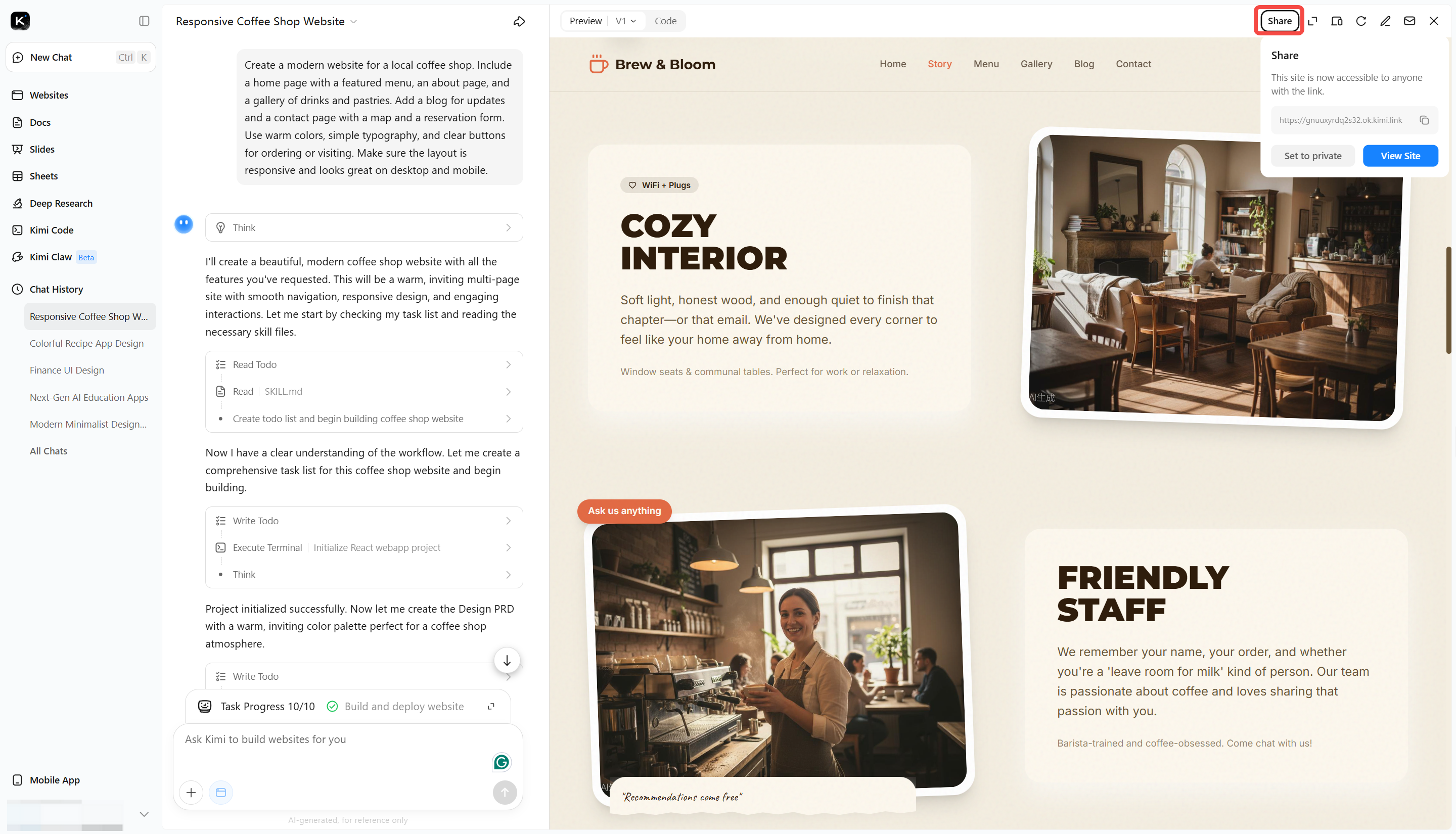 Publish your website on Kimi easy site builder
