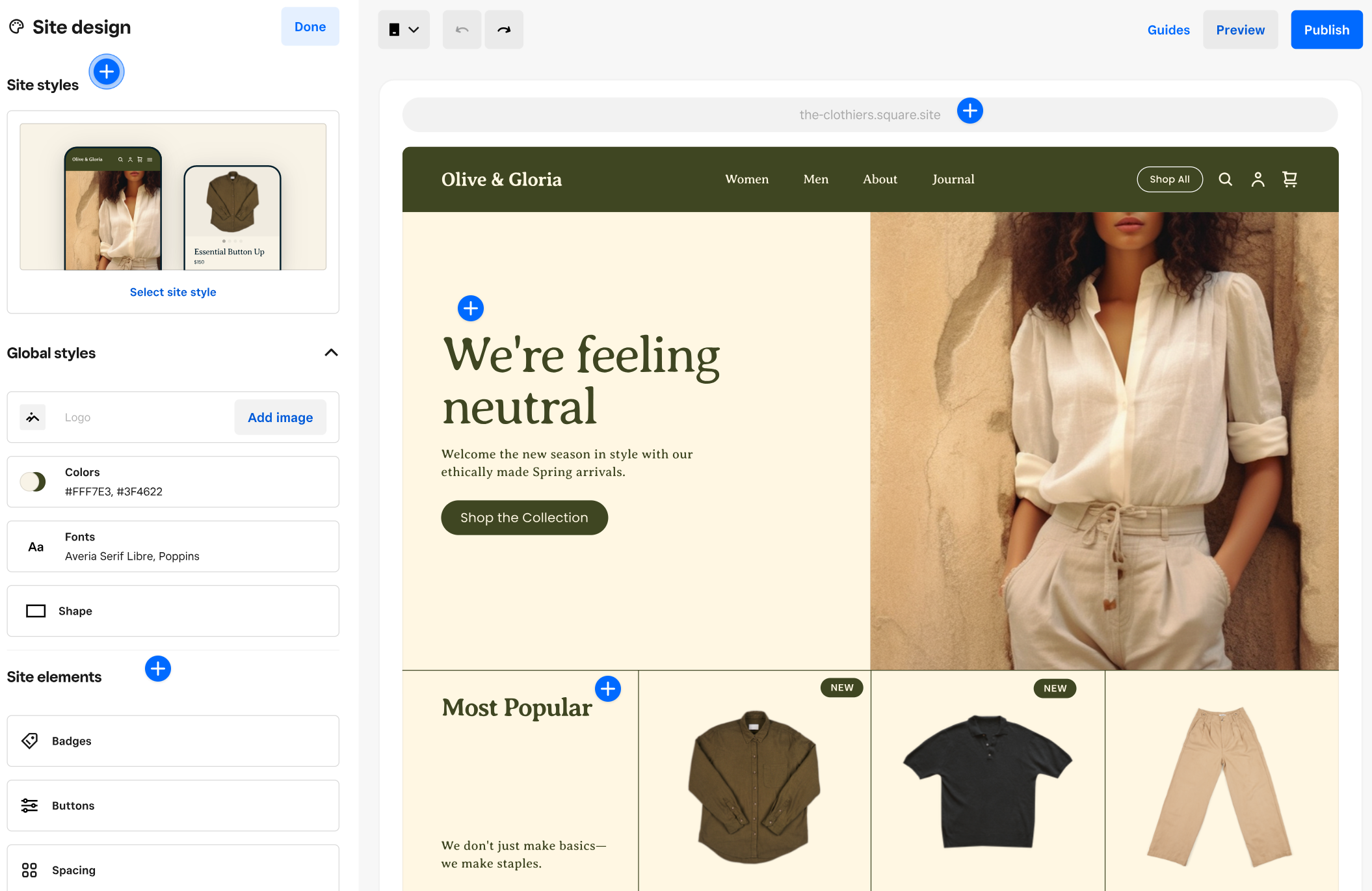 Website creation with Square Online