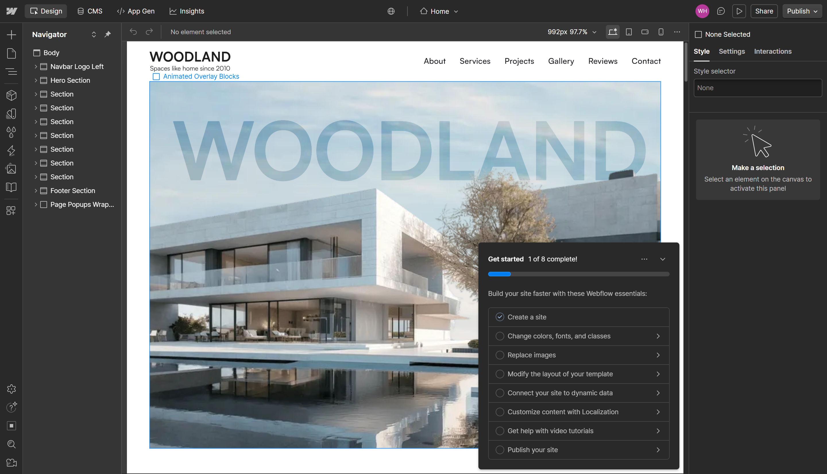 Designing a website with Webflow