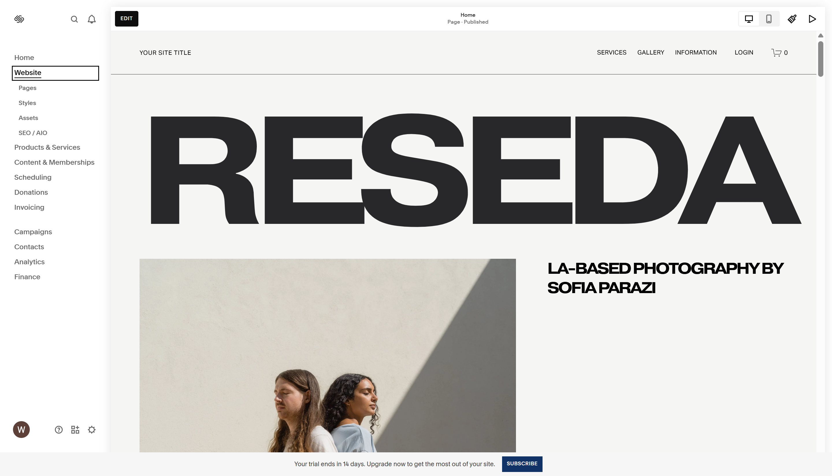 Web page generation with Squarespace