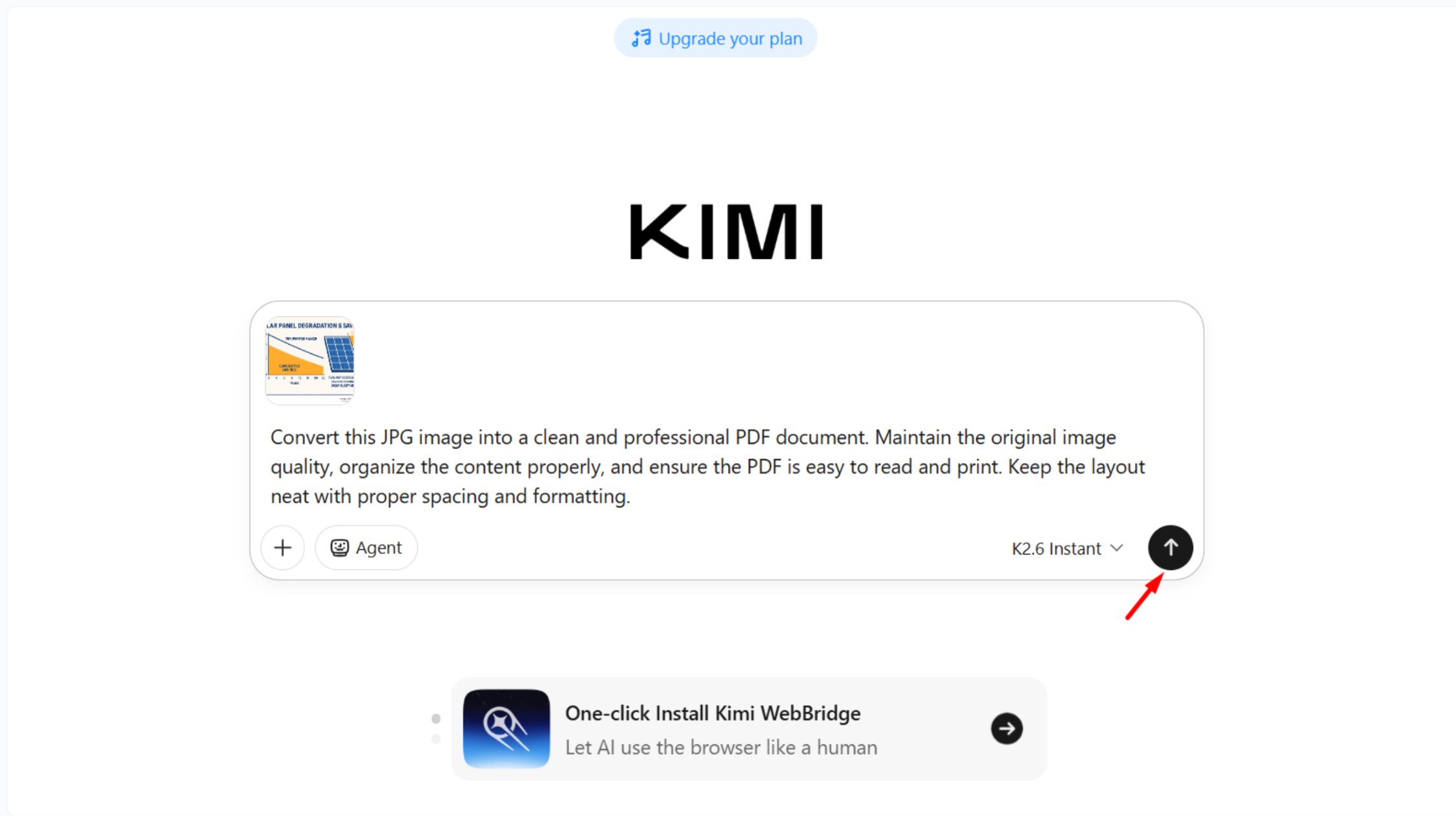 Access the Kimi tool and upload an image