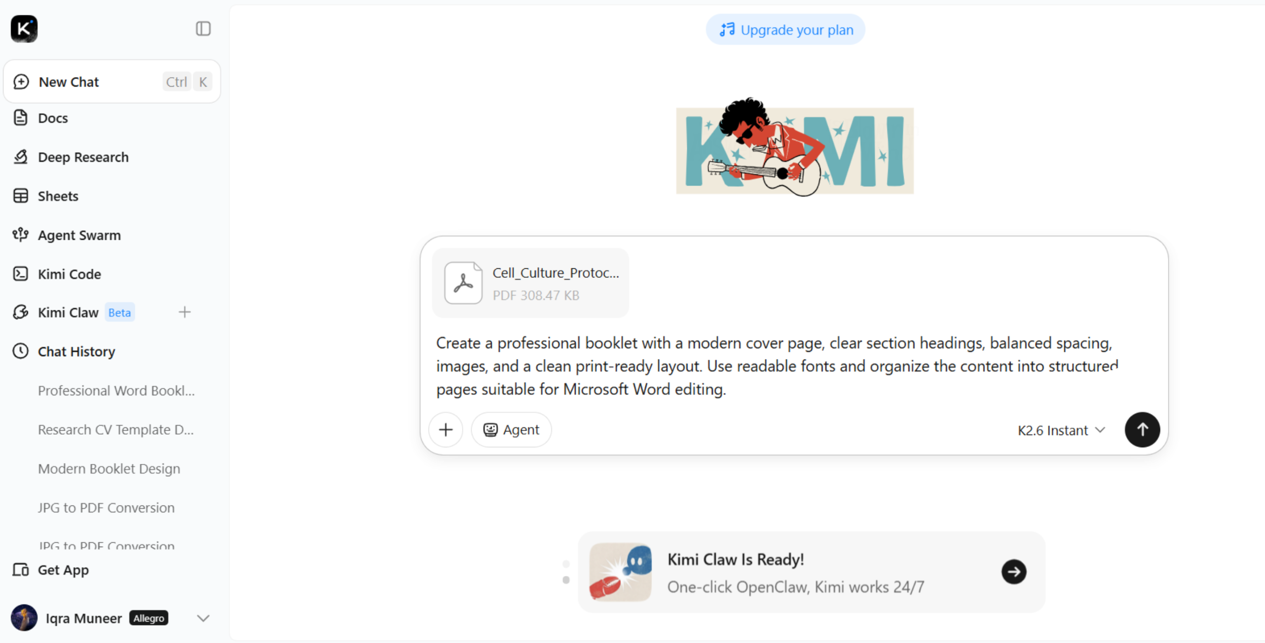 Upload your materials and enter a prompt
