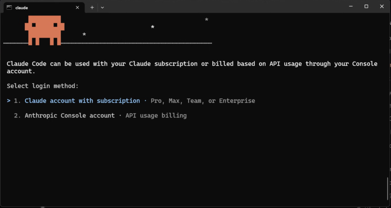 Logging into the account in Claude Code