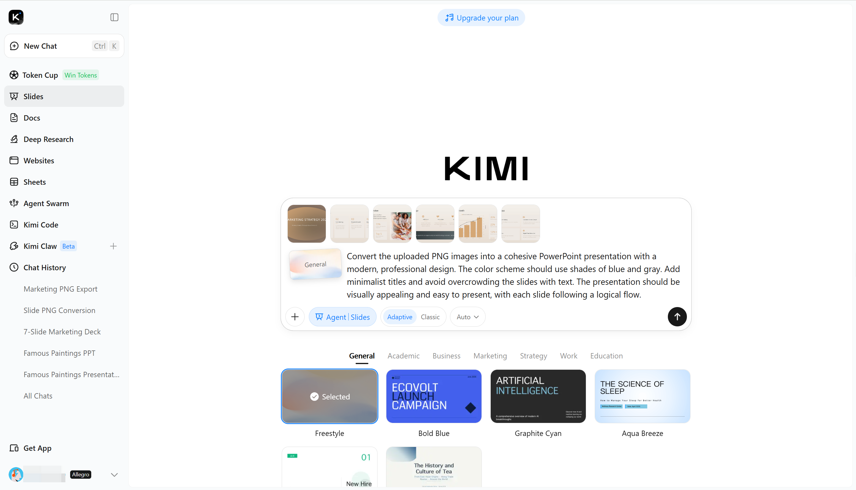 Upload PNG files in Kimi Slides to convert PNG to PowerPoint