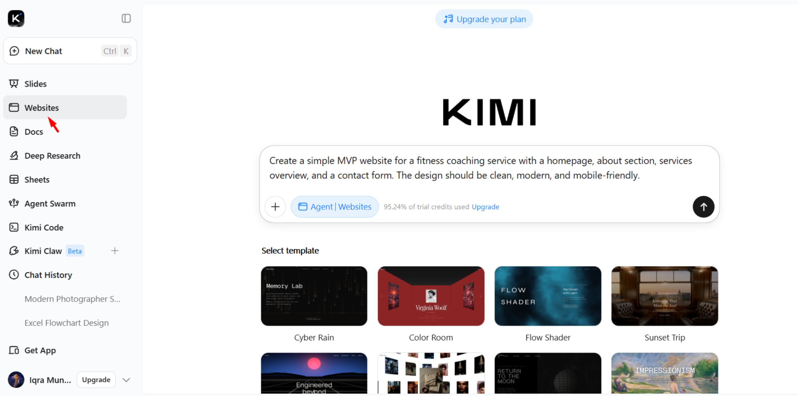 Enter your idea as a clear prompt in KImi