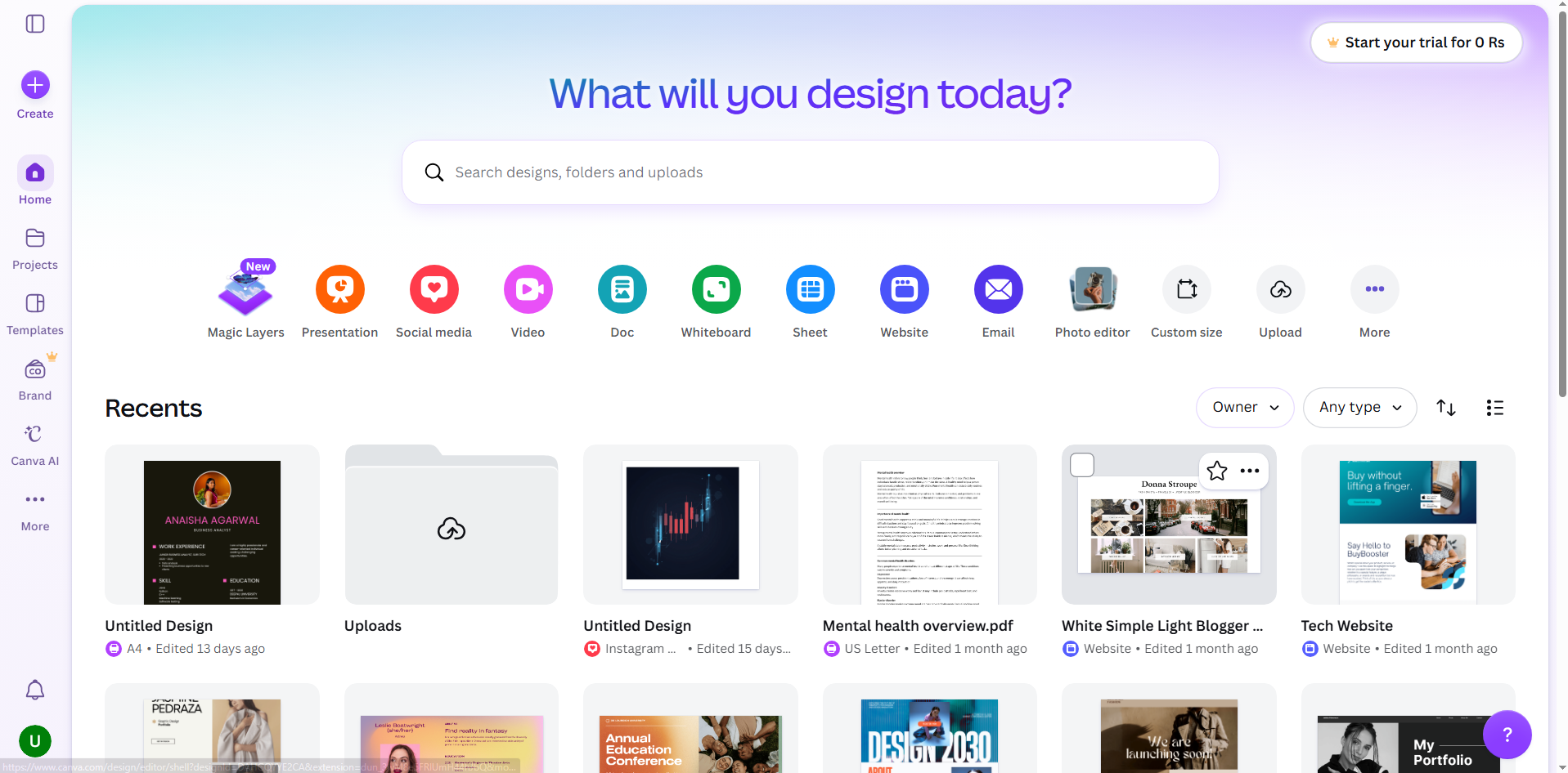 Open Canva and create a design