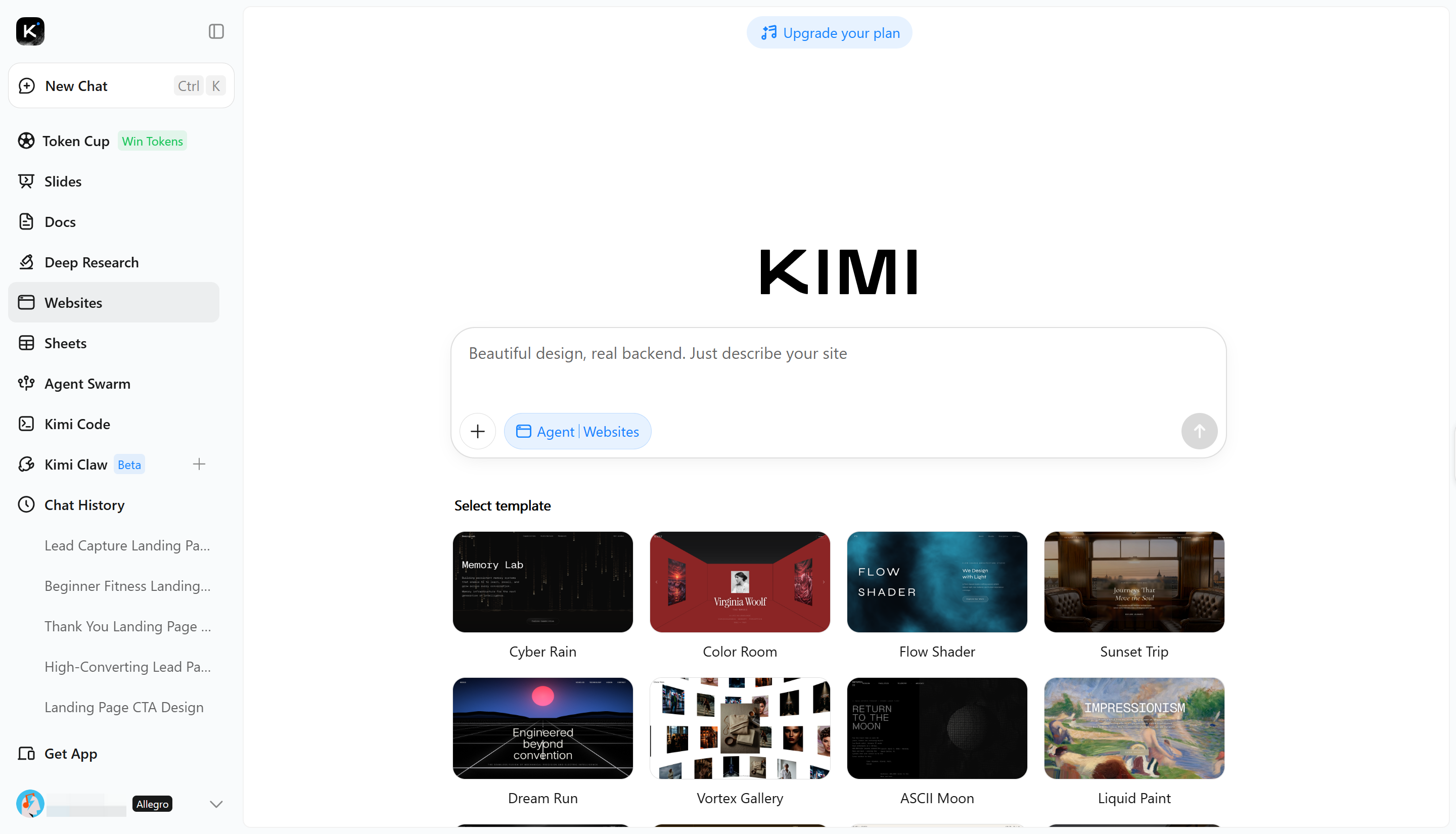 Interface of Kimi Websites