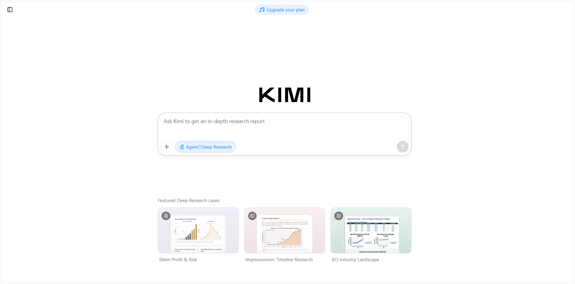 Interface of Kimi Deep Research