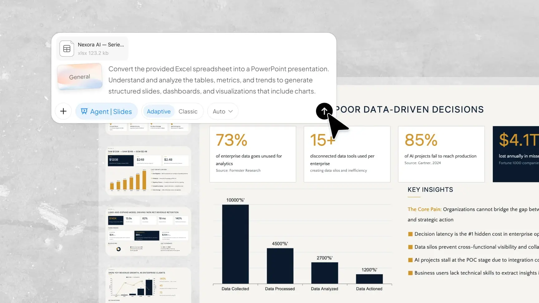Kimi structures Excel spreadsheet data into a presentation flow