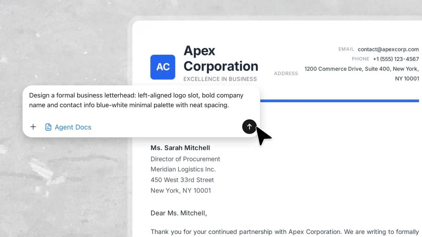 Professional company letterhead layout created with Kimi