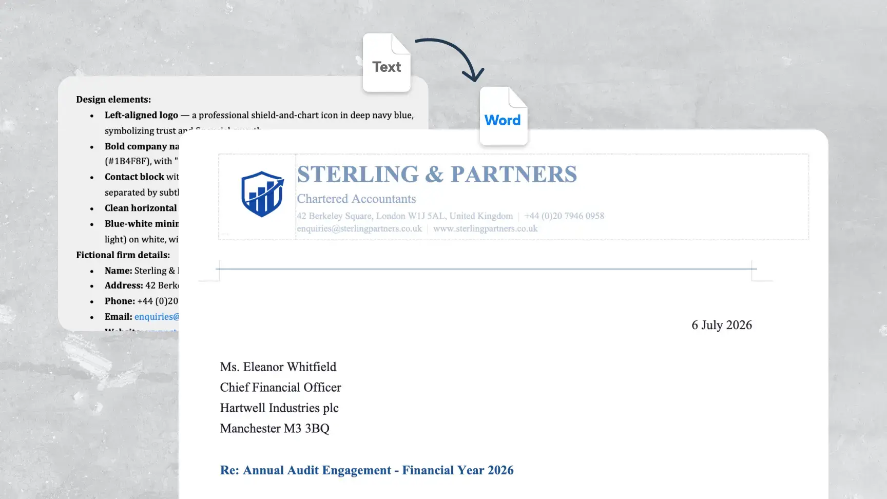 Company letterhead displaying contact details clearly