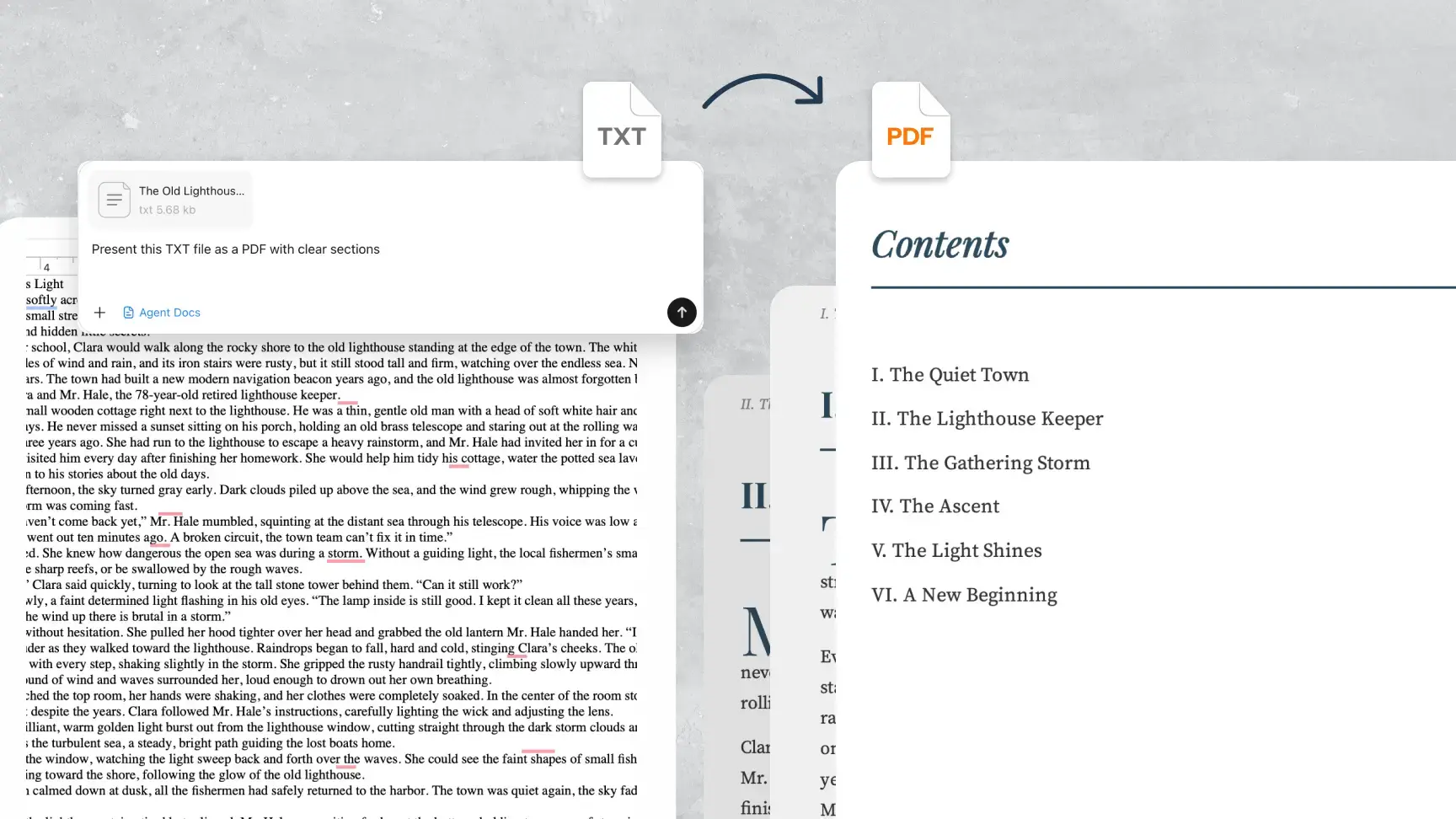 Customise title headings and formatting before converting text to PDF