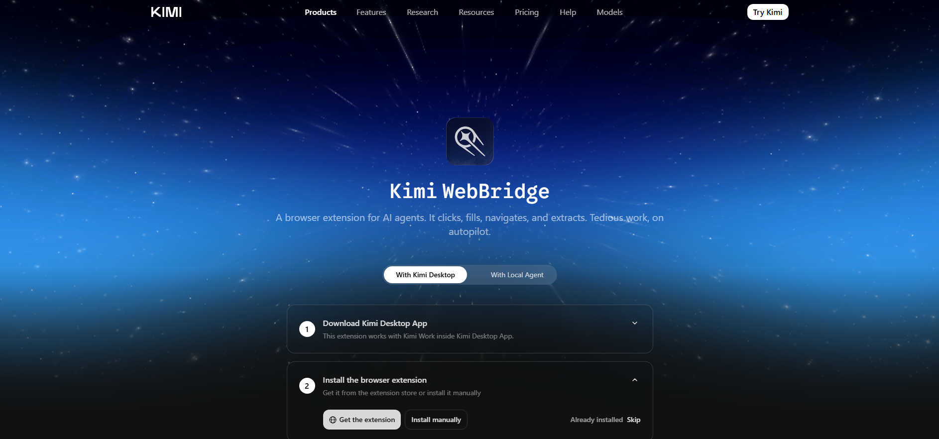 Kimi WebBridge - AI browser automation extension for web tasks