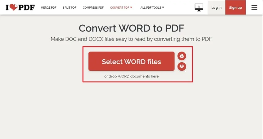 iLovePDF에서 Word 파일을 PDF로 변환하기