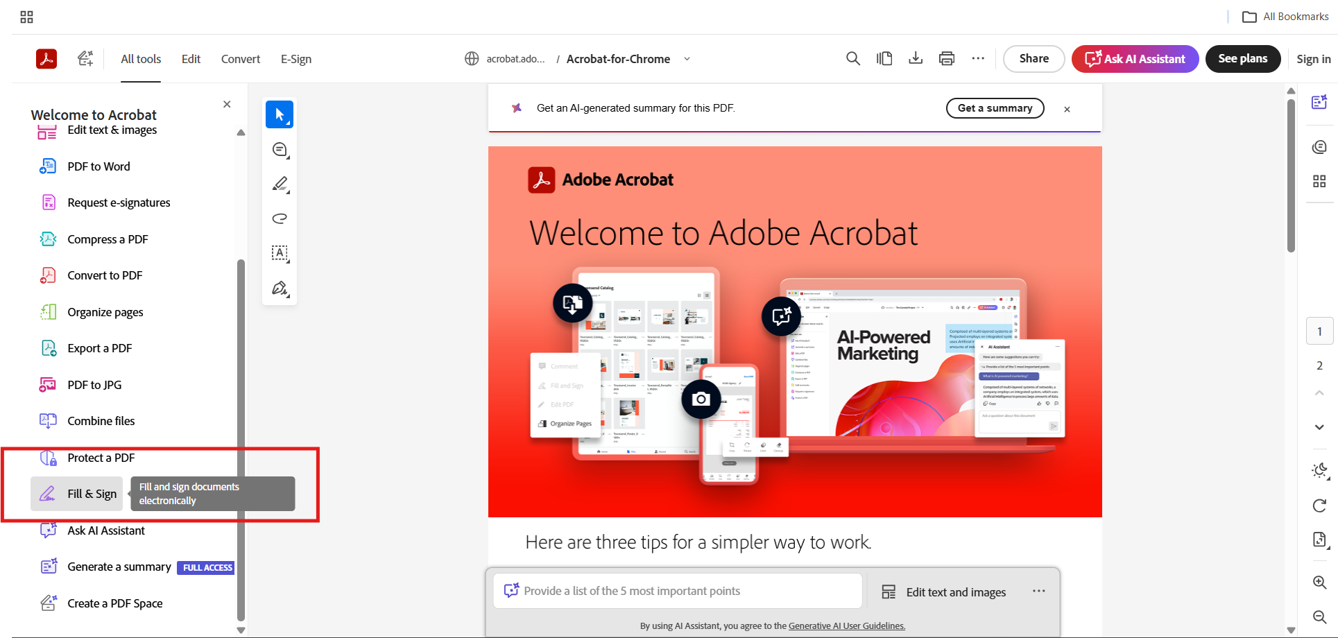 Open Fill and Sign in Acrobat Reader for how to add signature in PDF free