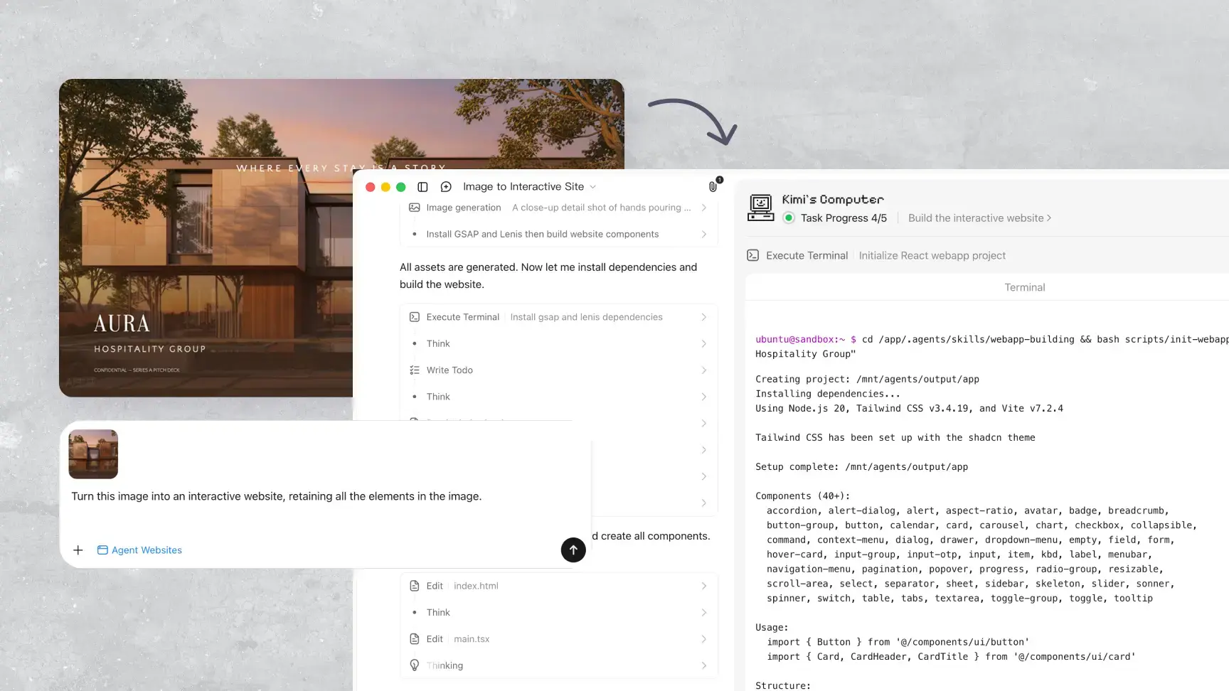 Il generatore image to website crea un layout professionale a partire da un riferimento visivo