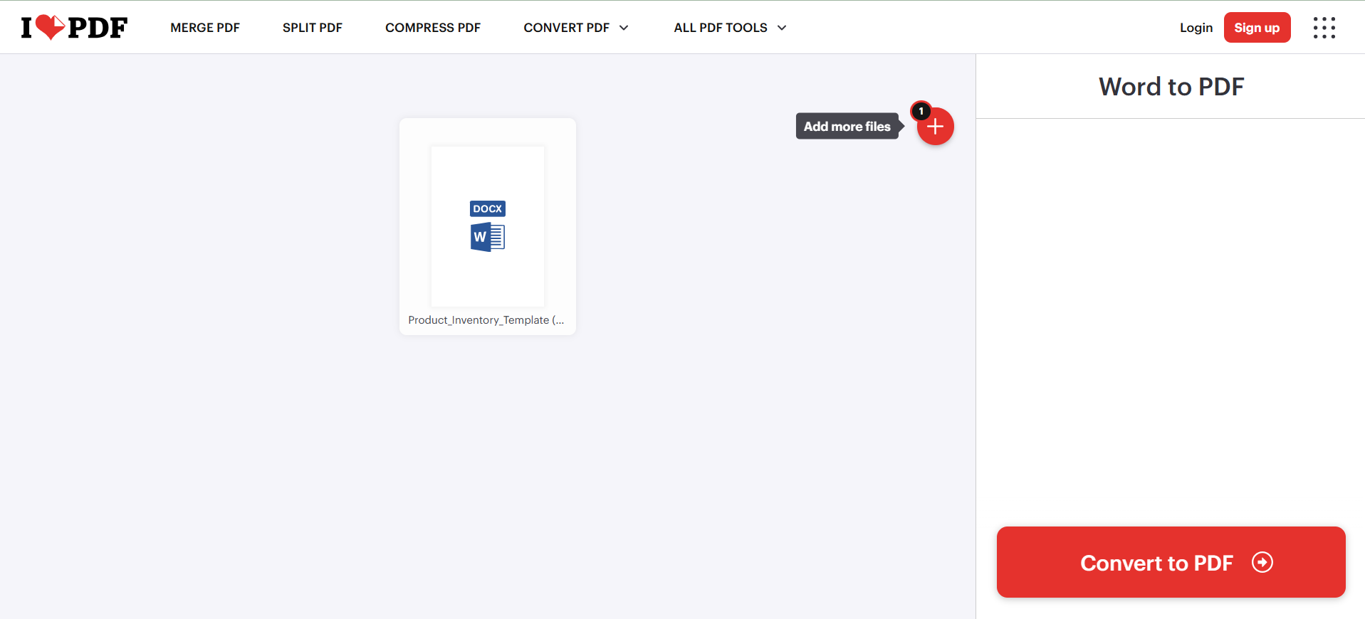 Convertir un fichier Word en PDF dans iLovePDF