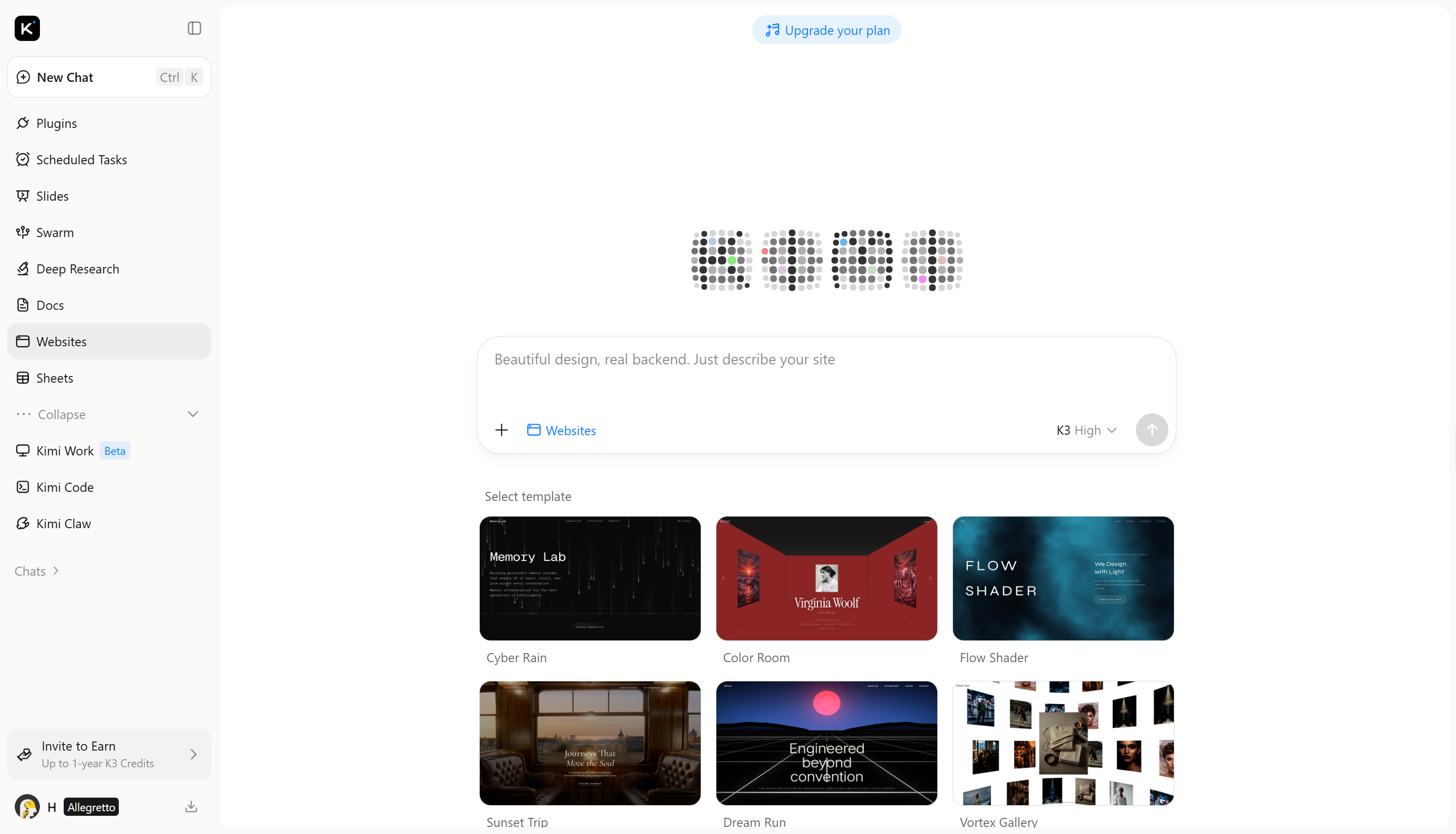 Vibe design con Kimi Websites