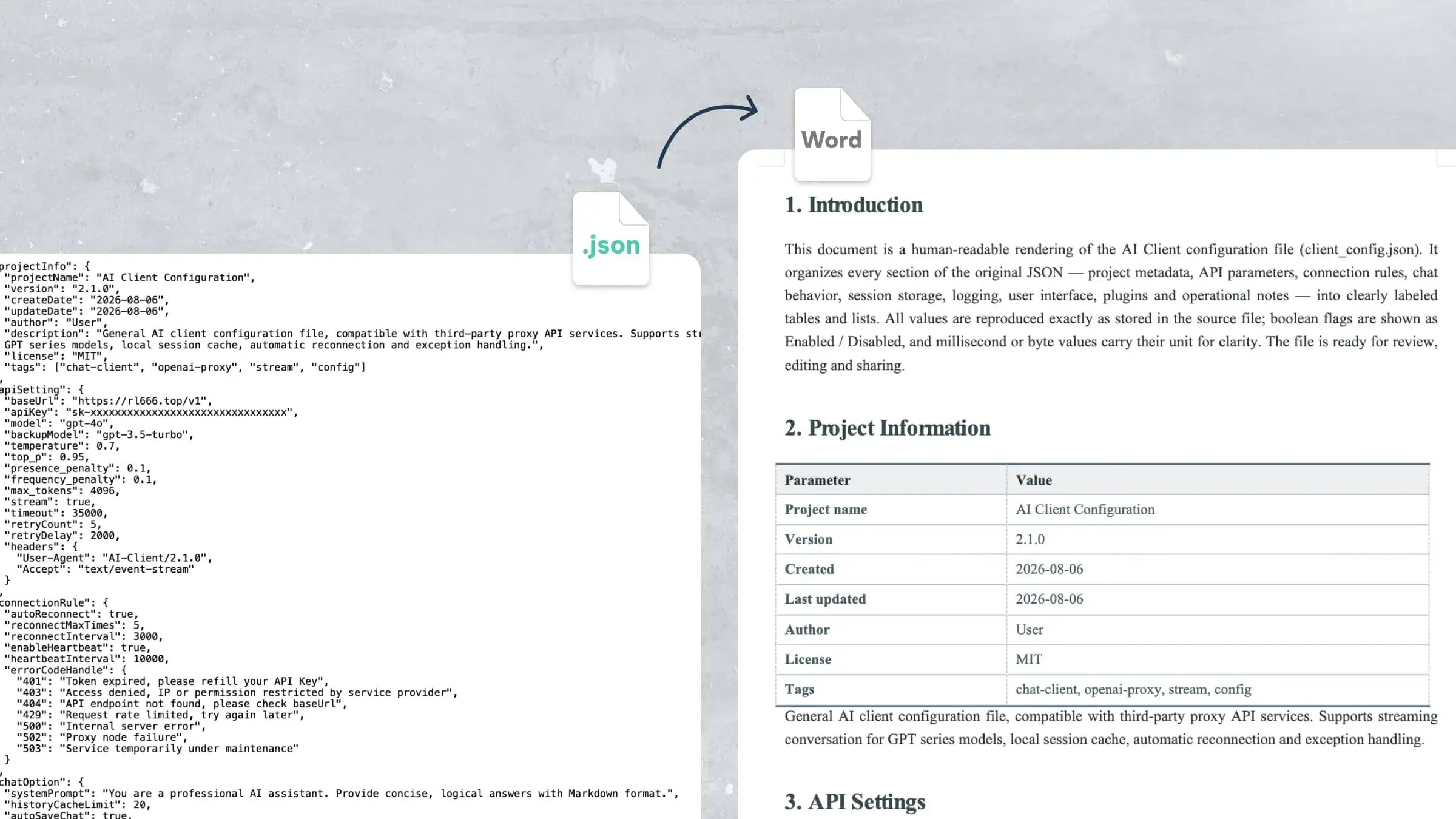 如何在不丢失数据的情况下将 JSON 转换为 Word