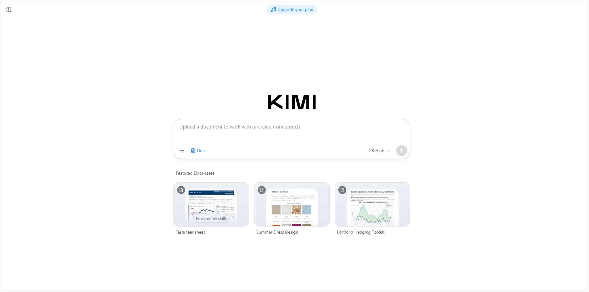 Kimi Docs - Excel 转 PDF 转换界面